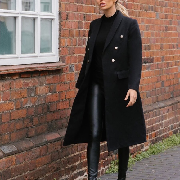 Bellanblue Jackets & Blazers - Cozy Black Button Long Pea Coat Jacket Classic